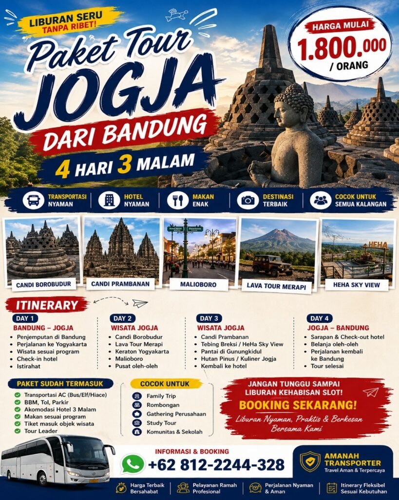 Paket wisata Jogja Dari Bandung 4 Hari 3 Malam