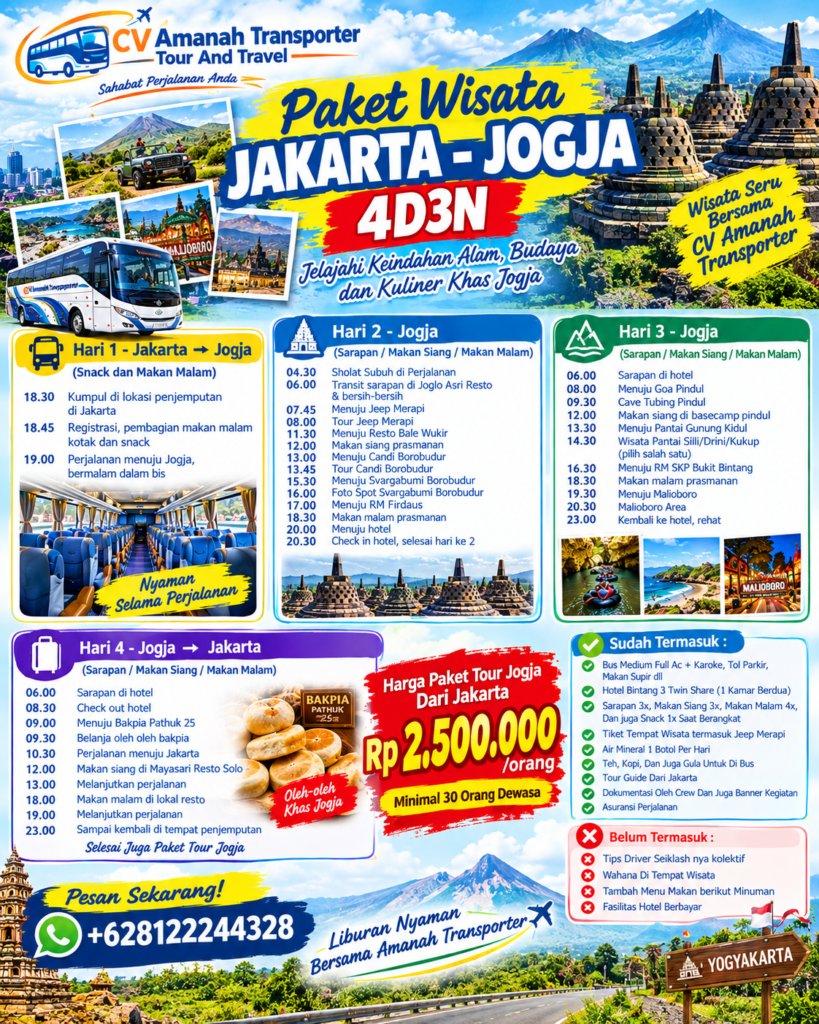 Paket Tour Jogja Dari Jakarta 4 hari 3 Malam