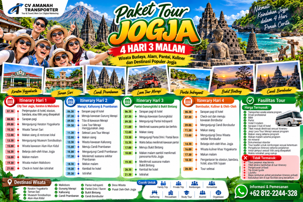 Paket Tour Jogja 4 hari 3 malam - CV Amanah Transporter