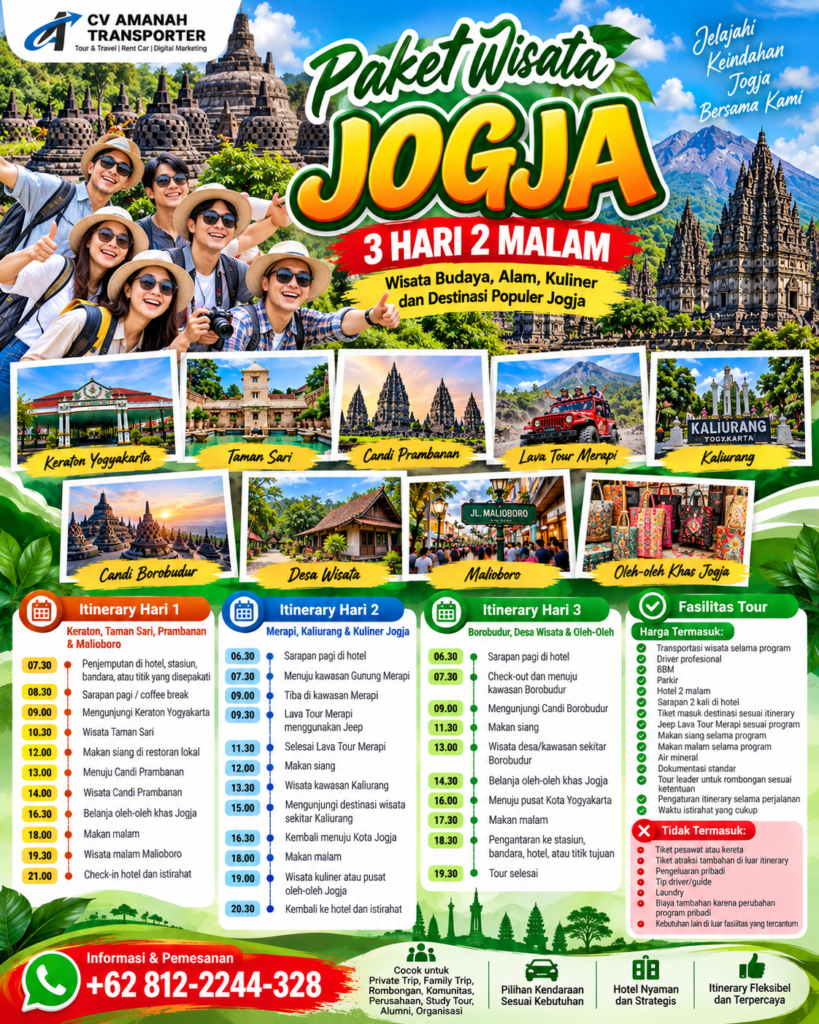 Paket Wisata Jogja 3 hari 2 Malam - CV Amanah Transporter
