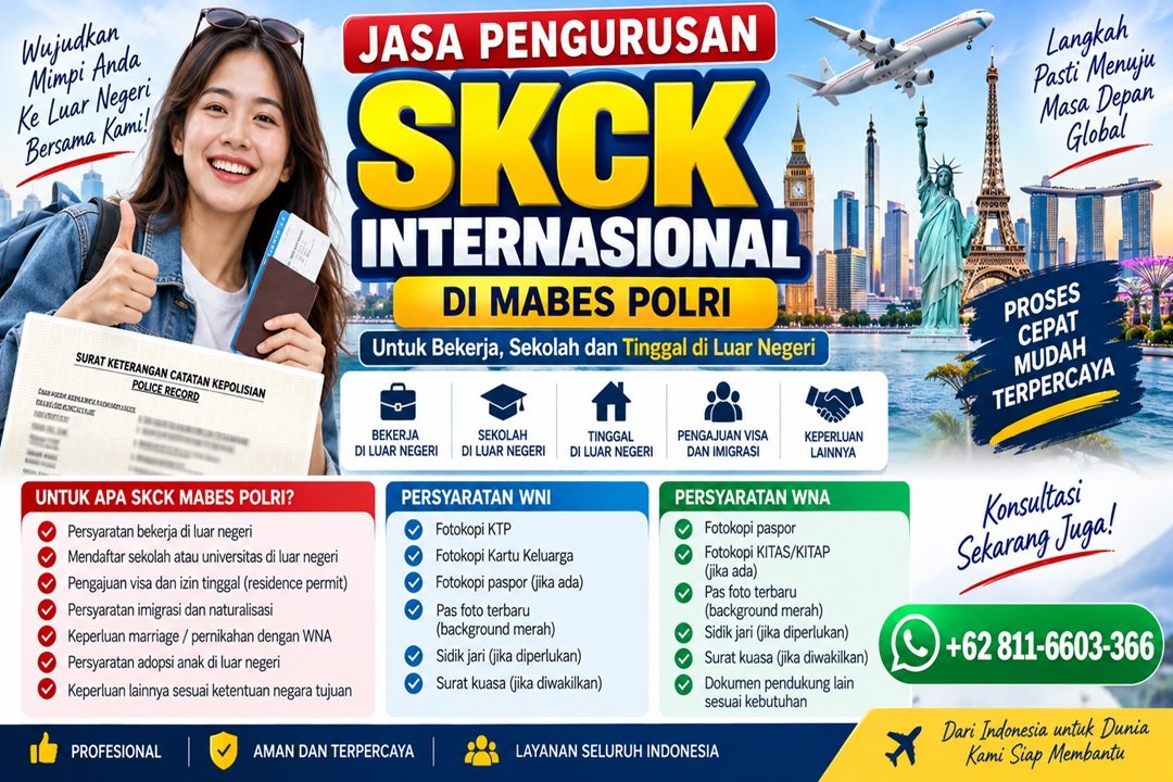 Jasa Pengurusan SKCK Internasional Di Mabes Polri Untuk Bekerja , Sekolah Dan Tinggal Di Luar Negeri